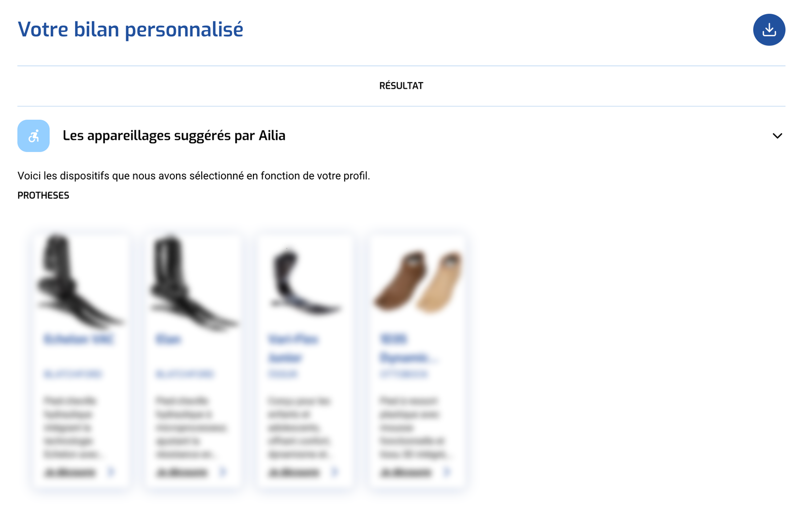 Aperçu de l'application Ailia montrant un bilan d'appareillage