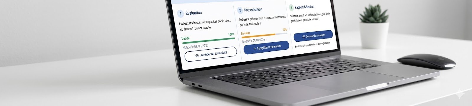 Tableau de bord Ailia, parcours fauteuil en 3 étapes